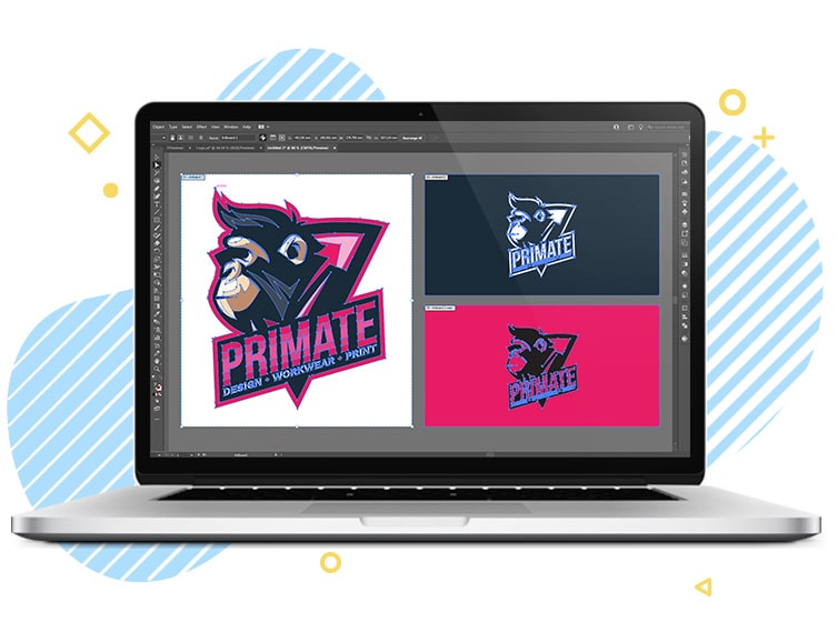 A laptop showing primate printing design work