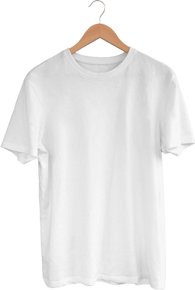 A white t-shirt on a hangar